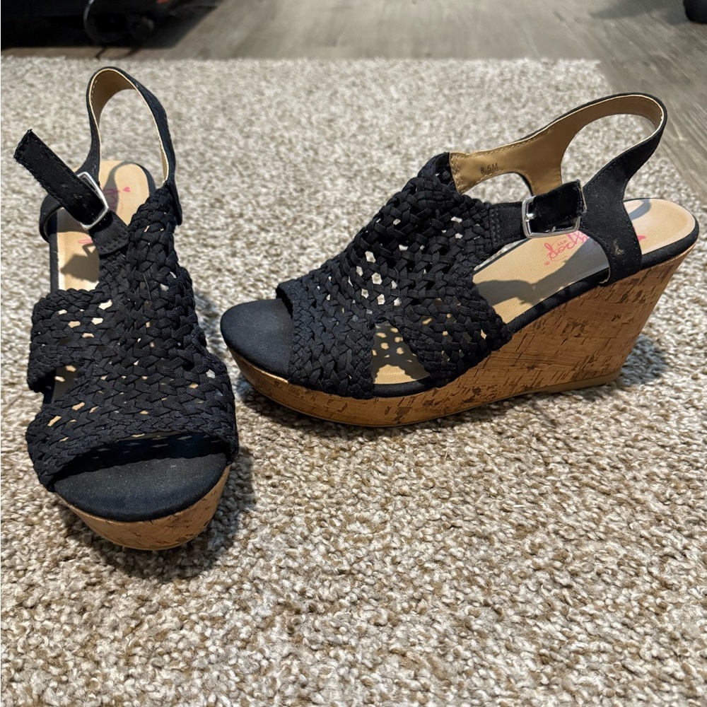 Jellypop Black Woven Wedge Sandals